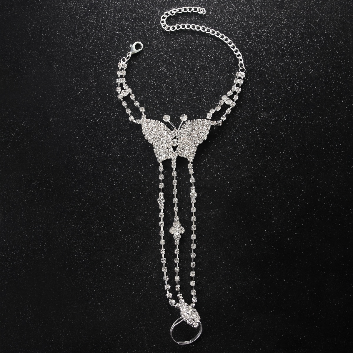 Women's Rhinestone-Encrusted Butterfly Link Bracelet